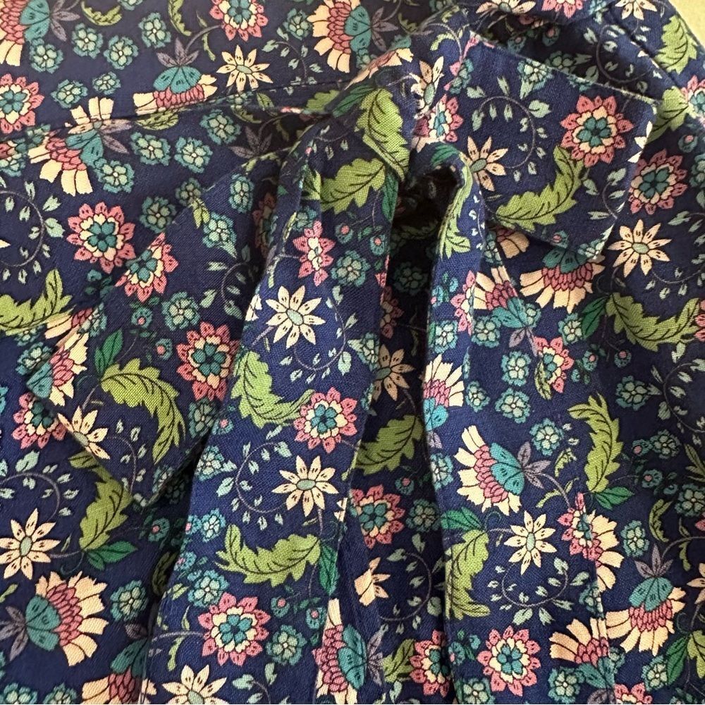 Loft Ann Taylor Floral Ruffle Linen Blend Wrap Skirt Blue Calico Back Zip Sz 14 - Picture 6 of 9